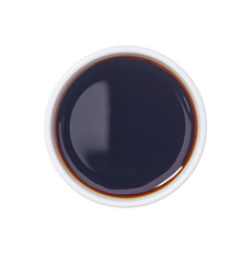 Soy sauce isolated  on white background. Top view. Portion of soy sauce.