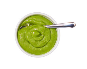 Wasabi sauce,Wasabi in ceramic bowl isolated on white background.Top view