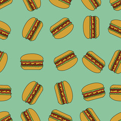 Vector cartoon seamless pattern with hamburgers.