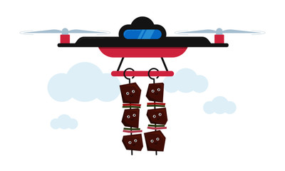 Drone Kebab Delivery Concept Vector Illustration. Quadrocopter transporting food. Flat style design.