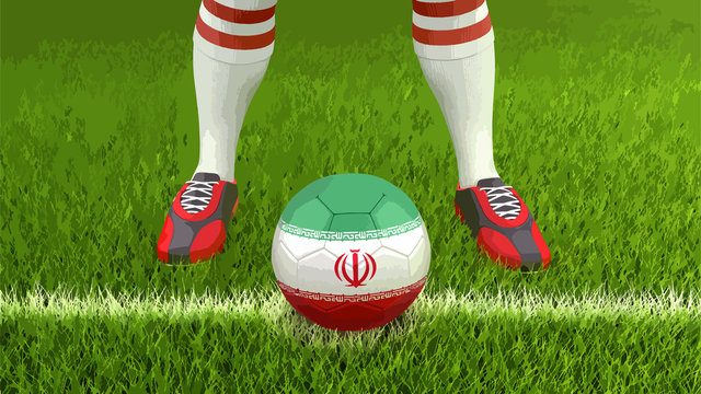 Man and soccer ball  with Iranian flag 