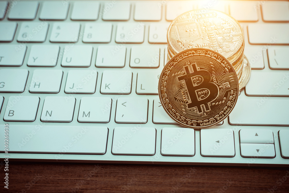 Poster Cryptocurrency Bitcoin. Digital virtual money for banking and international network payment with blockchain.