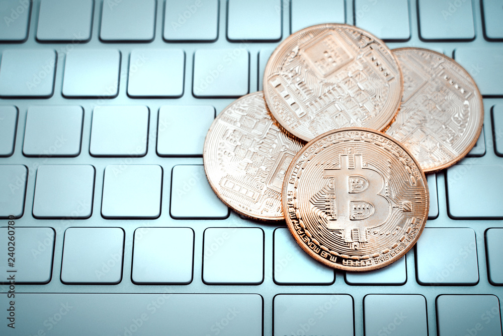 Poster Cryptocurrency Bitcoin. Digital virtual money for banking and international network payment with blockchain.