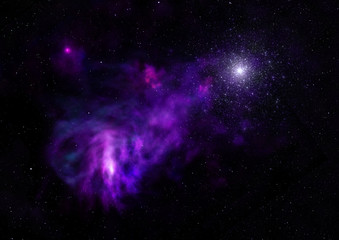 Far being shone nebula and star field. 3D rendering