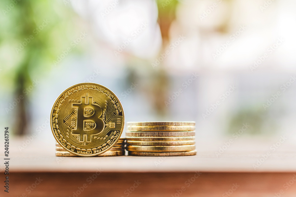Poster Cryptocurrency Bitcoin. Digital virtual money for banking and international network payment with blockchain.