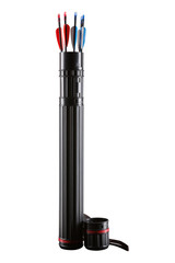 modern plastic quiver for arrows, many arrows, a quiver open, on a white background