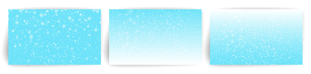 Snow background. Set of Christmas Greeting card design template for flyer, banner, invitation, congratulation. Christmas background with snowflakes. Vector illustration.