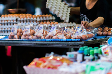 Eggs store in the market, with many kinds of eggs.