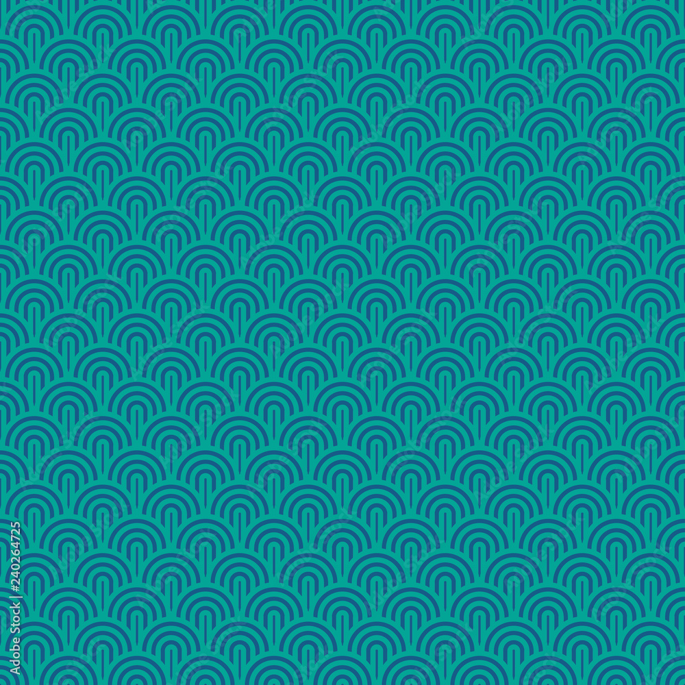 Poster seamless chinese sea waves pattern, vector turquoise background radio mast wallpaper with waves, abs