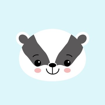 Badger cute black and white cartoon animal, ector icon