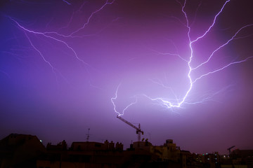 Fototapeta na wymiar Lightning strike on a crane