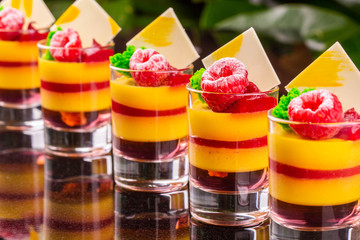 Crimson jelly and jelly from a lime with a tile of white chocolate