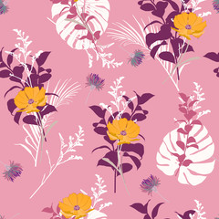 Sweet  garden Floral seamless pattern blooming white flowers Botanical . Seamless vector texture fashion prints