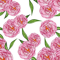 watercolor pattern with peony and leafs