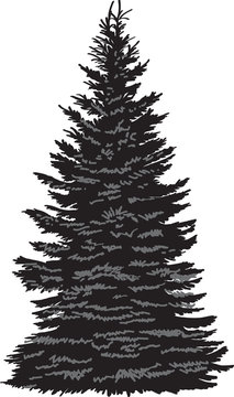 black and white christmas tree on transparent background