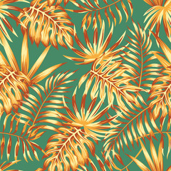 Fototapety  palm leaves retro color seamless pattern