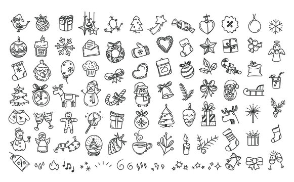 Winter holidays doodle elements vector set