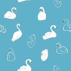 Minimal hand drawn Seamless pattern of swans in the lake. Vector illustration.For fashion fabric and all prints