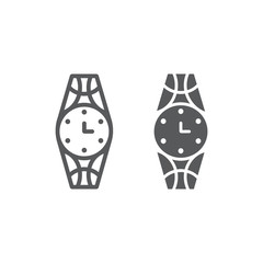 Wristwatch line and glyph icon, clock and accessory, watch sign, vector graphics, a linear pattern on a white background.