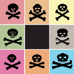 Several types of skull and crossbones
