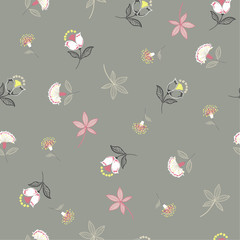 Pastel wild flower pattern in the many kind of flowers.Botanical . Seamless vector texture. Elegant template for fashion prints.