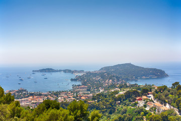 View on the beautiful sunny bay of Villefranche sur Mer located in the south of France.