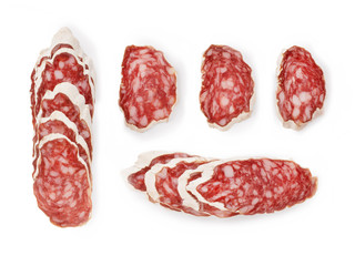 Smoked sausage slices set isolated