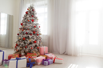 winter Christmas background bed bedroom tree holiday gifts new year