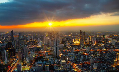 Obraz premium Cityscape Bangkok city building Tajlandia zachód słońca zmierzch Azjatycka Tajlandia