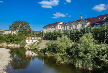 Fototapeta na wymiar Compound Holy Trinity Sergius Lavra. River Mezyb. Krasnodar region. Russia