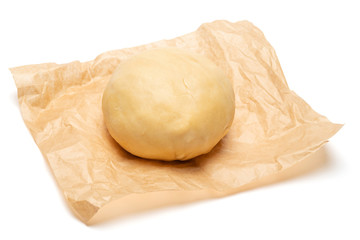unrolled and unbaked Shortcrust pastry dough on white background
