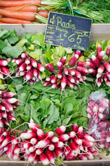 radishes for sale in French food market