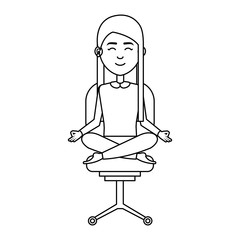 elegant businesswoman with lotus pose in office chair