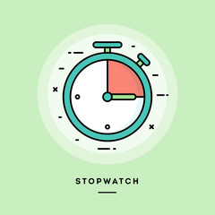 Stopwatch, flat design thin line banner, usage for e-mail newsletters, web banners, headers, blog posts, print and more. Vector illustration.