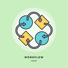 Workflow, flat design thin line banner, usage for e-mail newsletters, web banners, headers, blog posts, print and more. Vector illustration.