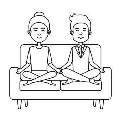 business couple with posing lotus in the sofa