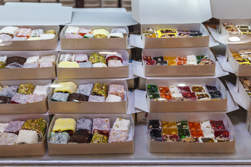 Tasty eastern sweets in the Turkish market