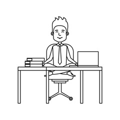 businessman with lotus pose in office