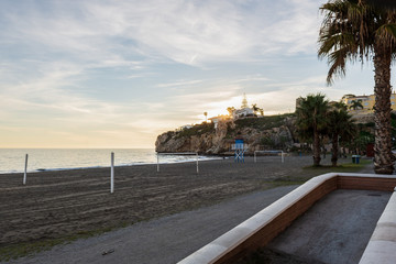 Malaga beach, promenade. Coast of Cala del Moral.