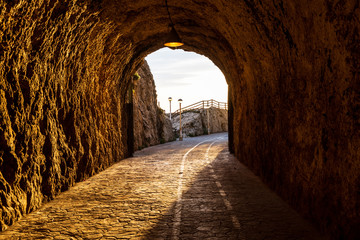 Fototapeta na wymiar Malaga beach, promenade tunnel. Coast of Cala del Moral.