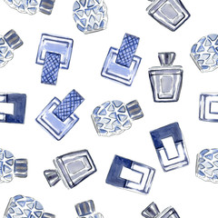 Grey and blue perfume seamless pattern