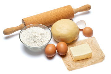 unrolled and unbaked Shortcrust pastry dough recipe on white background