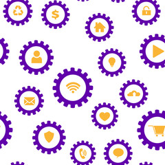 Gears and computer icons. Network technology concept. Seamless vector EPS 10 pattern