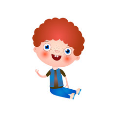 Funny cute little boy with funny haircut spends his free time having fun and playing.