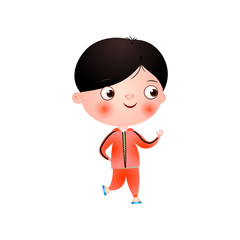 Funny cute little boy with funny haircut spends his free time having fun and playing.