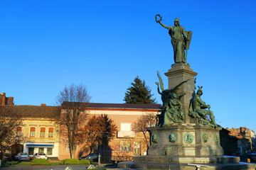 Fototapeta premium Monument and buildings of the Reconciliation Park of Arad, Romania, Europe