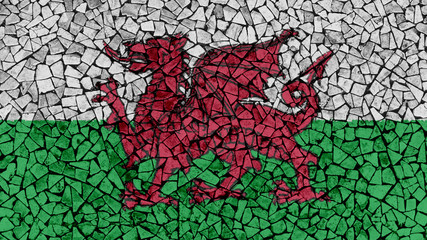 Mosaic Tiles Painting of Wales Flag, Background Texture