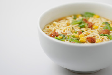 Ramen served in the bowl