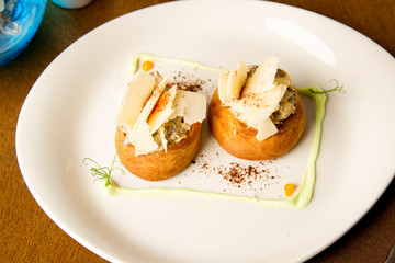 profiters with mushrooms and parmesan