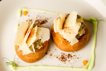 profiters with mushrooms and parmesan